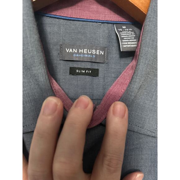 Van Heusen Slim Fit Shirt Men’s M Gray Long Sleeve Button Front Stripe Casual - Picture 6 of 10